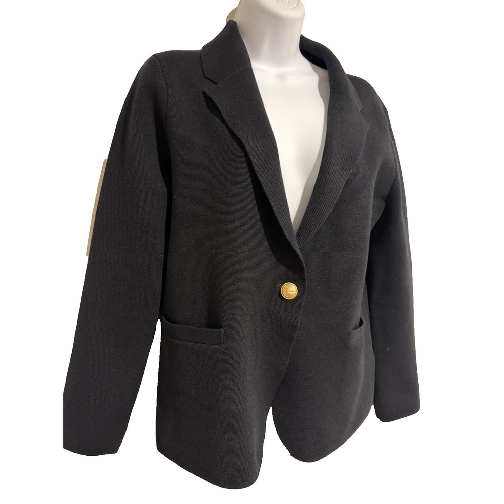J. Crew Black Sweater Blazer~Women's S~ Gold Button Cotton/Wool Blend Academia